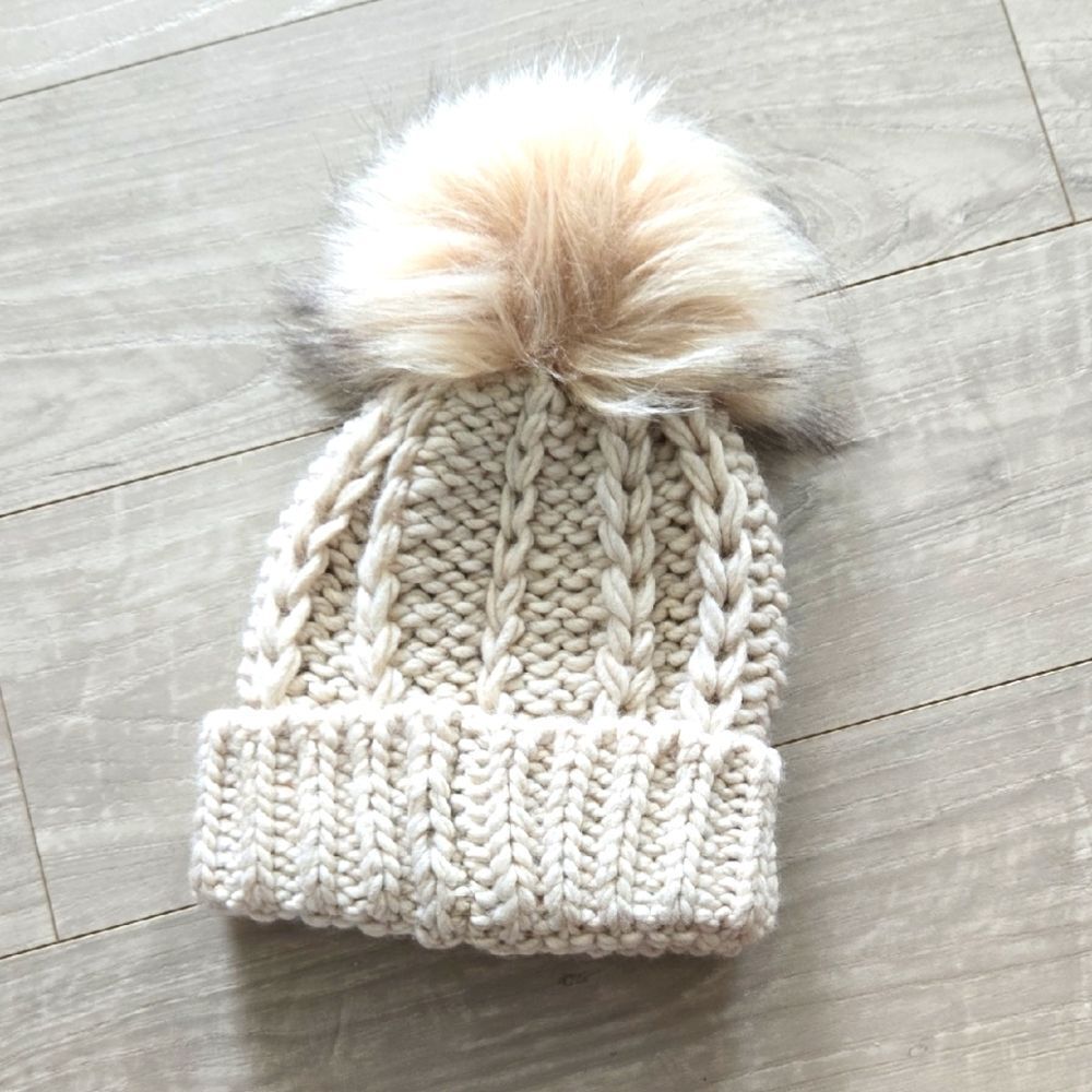 Pom Wool BEANIE TAN Winter Hat
